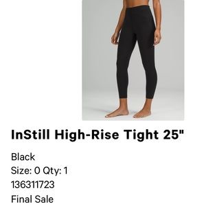 NWT Lululemon instill hi rise 25”